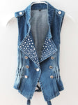 Nice Denim Vest Women Sleeveless Cardigan Washed Sequin Rivet Studs Jean Waist Coat Jacket Outerwear Plus Size 4XL Q144 - webtekdev