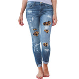 High Waist Jeans for Women Fashion Slim Hole Leopard Patchwork Long Jeans Sexy Ripped Denim jeans pants push up jeans boyfriend - webtekdev