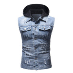 XIU LUO 2019  Jeans Sleeveless Jacket Men Dark Blue Denim Jeans Vest Men Cowboy Denim Hooded Vest Mens Jackets Large size XXL - webtekdev