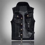 Hip Hop Skull  Denim Vest Men Sleeveless Jean Jacket Vests Punk Rock Waistcoat Black Coat - webtekdev