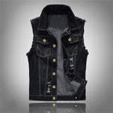 Hip Hop Skull  Denim Vest Men Sleeveless Jean Jacket Vests Punk Rock Waistcoat Black Coat - webtekdev