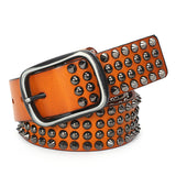 Real Leather 4-Row Studded Belt (Round Studs) - webtekdev