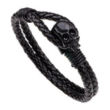 Double Layer Skull Charm Bangle Men Leather Cord Bracelet&Bangle Black Leather Bracelet For Men Wristband Jewelry YWQR2288 - webtekdev