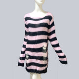 Plus size Gothic Sweater Women Loose Befree Winter Long Pullover Striped Hole Rock Hip-pop Sweaters Knit Jumpers Sweter Mujer - webtekdev