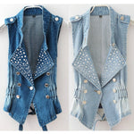 Nice Denim Vest Women Sleeveless Cardigan Washed Sequin Rivet Studs Jean Waist Coat Jacket Outerwear Plus Size 4XL Q144 - webtekdev