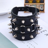 Punk Gothic Rock Metal Cuspidal Spikes Rivet Cone Stud Cuff Bracelet Wide Leather Unisex Bangle Wrap Wristbands Cool Men Jewelry (black) - webtekdev