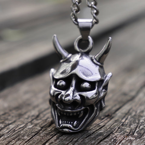 Gothic Punk Mens Anger Hannya Ghost Mask Pendant Necklace for Men Chocker 316L Stainless Steel Fashion Jewelry (Pendant) - webtekdev