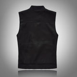 Spring Autumn 2018 Black Solid Color Denim Vest Men's Punk Rock Style Waistcoat Motorcycle Sleeveless Jacket - webtekdev