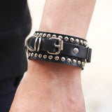 New Fashion Casual Gothic Punk Style Rivet Buckle Belt Pu Leather Bracelets Bangles For Women Charm Wristband Wrap Bangle - webtekdev