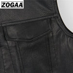 ZOGGA 2019 Men Vest Black Biker Motorcycle Hip Hop Waistcoat Male Faux Leather Punk Solid Black Spring Sleeveless Leather Vest - webtekdev
