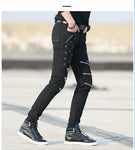 Idopy Fashion Slim Fit Pants Punk Style Black Patchwork Leather Zippers Dance Night Club Gothic Cool Jeans Trousers For Men - webtekdev