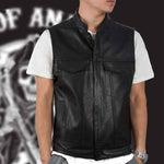 Sons Of Anarchy Embroidery Leather Rock Punk Vest Cosplay Costume Black Color Motorcycle Sleeveless Jacket - webtekdev