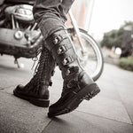 Riding boots Army Boots Men High Military Combat Boots Metal Buckle Punk Mid Calf Male Motorcycle Boots Lace Up Men's Shoes Rock - webtekdev