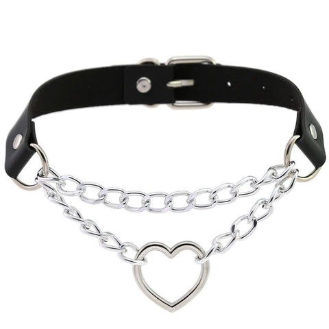 Gothic heart chain choker collar harajuku punk choker women girls black leather buckle chocker emo kawaii jewelry accessories - webtekdev