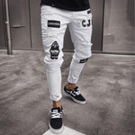 New Skinny Jeans men Streetwear Destroyed Ripped Jeans Homme Hip Hop Broken modis male Pencil Biker Embroidery Patch Pants - webtekdev