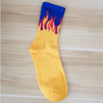 1 pair Men Fashion Hip Hop Hit Color On Fire Crew Socks Red Flame Blaze Power Torch Hot Warmth Street Skateboard Cotton Socks - webtekdev