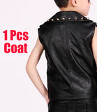 Boys Hip Hop Costume Black Jacket Studded Vest Coat Jazz Dance Performance Wear Street Dancing Clothes Kids Stage Outfit DN5140 - webtekdev