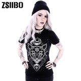 T Shirt Woman 2019 Gothic Star Punk Cat Print Tops Galaxy Short Sleeve Cat Print Black Loose Punk  Casual Femme Clothing - webtekdev