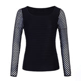 Fishnet T Shirt Women Low Cut Long Sleeve Tops Punk Rock Gothic Net Shirt Camiseta Mujer Tee Shirt Femme Slim Tshirt Women - webtekdev