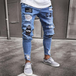 New Skinny Jeans men Streetwear Destroyed Ripped Jeans Homme Hip Hop Broken modis male Pencil Biker Embroidery Patch Pants - webtekdev