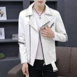 XIU LUO stitched leather jacket 2019 Mens Rivets Motorcycle Zipper Slim Fit Jackets Lapel Neck Studs PU Leather Biker Jacket - webtekdev