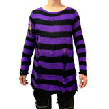 Punk Gothic Cool Male Striped Long Sweater Man Stretch Thin Pullover Broken Sweaters Hollow Out Slit Spring KnitTop Jumpers 2020 - webtekdev