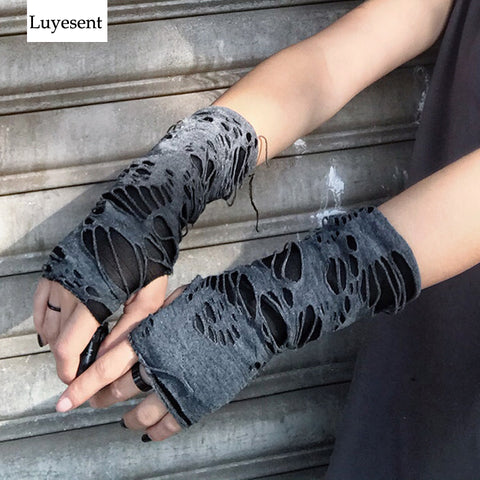 Punk Black Broken Slit Gothic Unisex Glove Fingerless Cuff Ninja Sport Hole Mitten 2020 Cool Women Men Hollow Out Rock Gloves (Black) - webtekdev