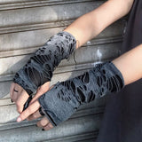 Punk Black Broken Slit Gothic Unisex Glove Fingerless Cuff Ninja Sport Hole Mitten 2020 Cool Women Men Hollow Out Rock Gloves (Black) - webtekdev