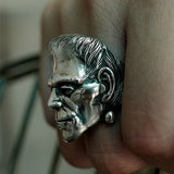 EYHIMD Science Fiction Victor Frankenstein Rings Punk Silver Horror Scientist Stainless Steel Skull Ring Men's Biker Jewelry - webtekdev