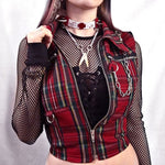 2020 New Red Plaid Chains Zippers Vest Women Sleeveless Lapel Gothic Punk Short Top Vintage Casual Vests Chalecos Para Mujer - webtekdev