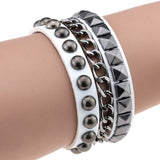 Multilayers Rock Spikes Rivet Chains Gothic Punk Wide Cuff Leather Bracelet Bangle Fashion Men Bracelets Jewelry - webtekdev