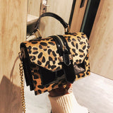 2019 women's leopard PU leather shoulder bags lady solid black and burgundy crossbody chain handbags girl fashion sling bags - webtekdev