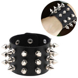 3-Rows Stud Spikes Leather Wristband Bracelet - webtekdev