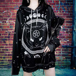 Raisevern Harajuku Punk Hoodie Pentagram Print Black Sweatshirts Gothic Streetwear Pullovers Long Sleeve Hooded Outfits Dropship - webtekdev