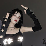 Black Punk Gothic Hollow Out Unisex Women Men Eyelet Sport Outdoor Elbow Length Sleeve 2020 Cool Stretch Character Arm Warmer (black One Size) - webtekdev