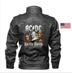 New goatskin ACDC clock leather jacket Slim leather motorcycle men's jacket brand clothing embroidery badge - webtekdev