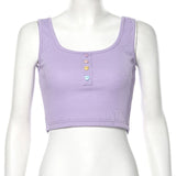 Raisevern Women Sleeveless Crop Top Basic Purple Knitted Tank Tops Cute Button Vest Tee Party Bodycon Stretch Tops Dropship - webtekdev
