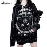 Raisevern Harajuku Punk Hoodie Pentagram Print Black Sweatshirts Gothic Streetwear Pullovers Long Sleeve Hooded Outfits Dropship - webtekdev