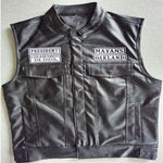 2020 Men's Sons Of Anarchy Embroidery Leather Vest Cosplay Costume Black Color Motorcycle Rock Punk sleeveless Mayans MC Jackets - webtekdev