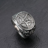 Retro Personality Pentagram Satanism Five-Pointed Star Rings Stainless Steel Gothic Punk Minimalist Signet Ring Men Jewelry Gift - webtekdev
