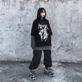Black Cool Punk Loose Striped Sleeve Splice  Unisex Sweatshirt 2020 Women Man Gothic Letter Music Skull Print Warm Rock Long Top (black One Size) - webtekdev