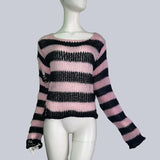 Plus size Gothic Sweater Women Loose Befree Winter Long Pullover Striped Hole Rock Hip-pop Sweaters Knit Jumpers Sweter Mujer - webtekdev