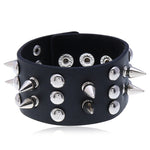 Punk Rock Gothic Black Wide Bracelet Fashion Cuff Leather Metal Spikes Rivets Stud Biker Wristband Wrap Bangle Women Men Jewelry (Black) - webtekdev