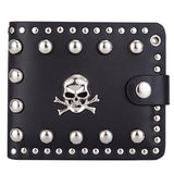 JNKET Punk Men's Rivet Chain Skull Wallet PU Leather Purse Billfold Money Clip Folding Clutch Wallet Detachable Metal Chain - webtekdev
