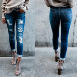 2020 Spring Fashion Bleached Ripped Jeans Women Cotton Denim Slim Elasticity Skinny Pants Moustache Effect Vintage Jeans Femme - webtekdev