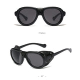 KEITHION Retro Steam punk Sunglasse Men Round Designer Steam Punk PU leather Shields Sunglasses Women Goggles UV400 Gafas de Sol - webtekdev