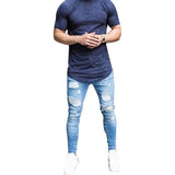 Mens Ripped Jeans Casual Skinny slim Fit Denim Pants Biker Hip Hop Jeans with sexy Holel Skinny Distressed Jeans Denim Pants - webtekdev