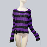 Plus size Gothic Sweater Women Loose Befree Winter Long Pullover Striped Hole Rock Hip-pop Sweaters Knit Jumpers Sweter Mujer - webtekdev