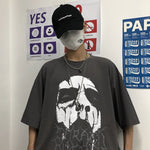 Punk Skull Face Print Woman T-shirts 2020 Summer Couple Man Hip-pop Loose Short Sleeve Basic T Shirt Rock Top Black Dark Gray - webtekdev
