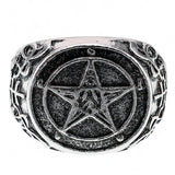 Retro Personality Pentagram Satanism Five-Pointed Star Rings Stainless Steel Gothic Punk Minimalist Signet Ring Men Jewelry Gift - webtekdev